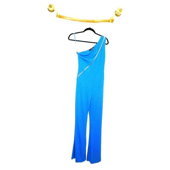 Jean Louis Scherrer Jumpsuit Blue One Shoulder Flowy Legs Zipper Size Small - Picture 2 of 10